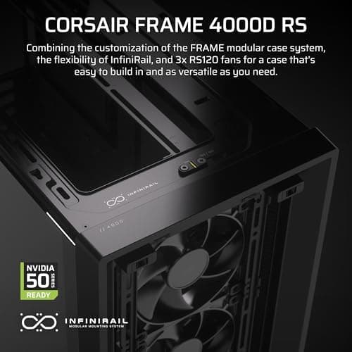 CORSAIR 4000D RS Frame Modular High Airflow Mid-Tower PC Case – 3X RS Fans – InfiniRail Mounting System – Fits Multiple 360mm Radiators – Reverse Connector Motherboard Compatible – Black thumbnail 3