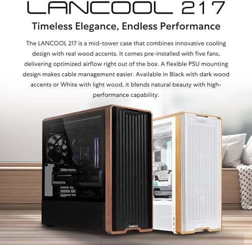 Lian Li LANCOOL 217 Genuine Walnut Wood Computer Case, Mid-Tower ATX PC Case with 5 Pre-Installed PWM Fans 2x170mm, 2x120mm & 1x140mm, Flexible PSU & Cable Installation - Black (LAN217X) thumbnail 3