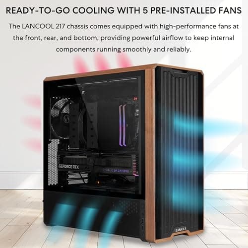 Lian Li LANCOOL 217 Genuine Walnut Wood Computer Case, Mid-Tower ATX PC Case with 5 Pre-Installed PWM Fans 2x170mm, 2x120mm & 1x140mm, Flexible PSU & Cable Installation - Black (LAN217X) thumbnail 5