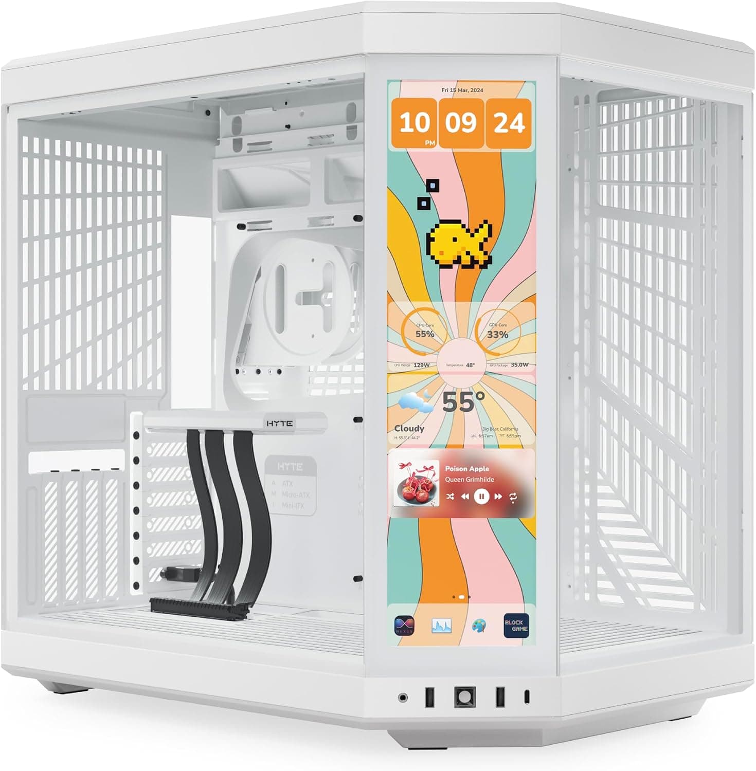 HYTE Y70 Touch Infinite Modern Aesthetic Gaming PC Case - Integrated 2.5K LCD Touchscreen Screen Display - Dual Chamber ATX Desktop Chassis - 10 Fan Capacity - Luxury PCIe 4.0 Riser Cable - Snow White thumbnail 1