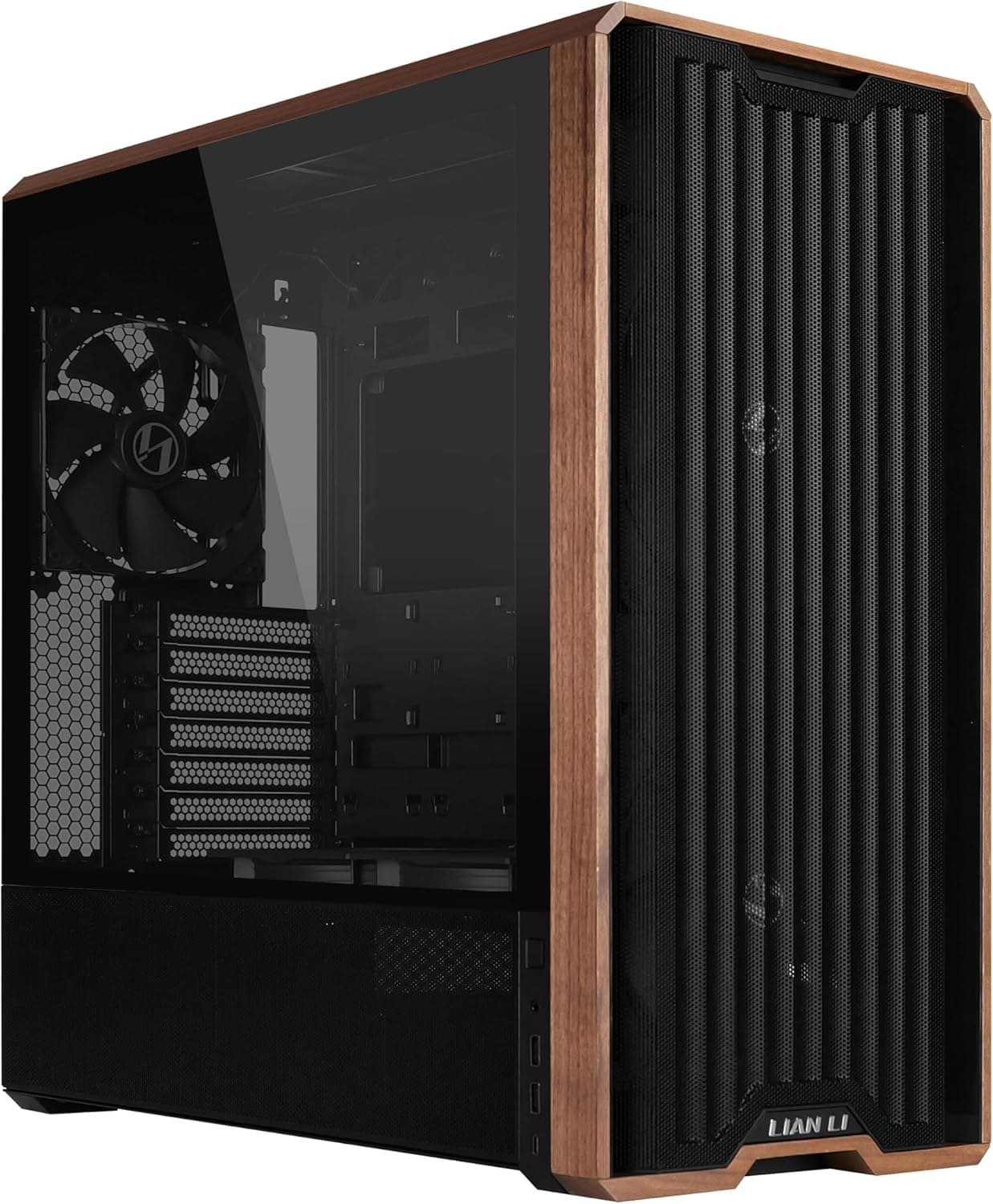 Lian Li LANCOOL 217 Genuine Walnut Wood Computer Case, Mid-Tower ATX PC Case with 5 Pre-Installed PWM Fans 2x170mm, 2x120mm & 1x140mm, Flexible PSU & Cable Installation - Black (LAN217X) thumbnail 1