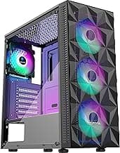 MOROVOL PC Case Pre-Install 4 RGB Fans, ATX Gaming Computer Case with Diamond-Shaped Mesh Front & Tempered Glass Side Panel, USB 3.0 Airflow Mid Tower case,621